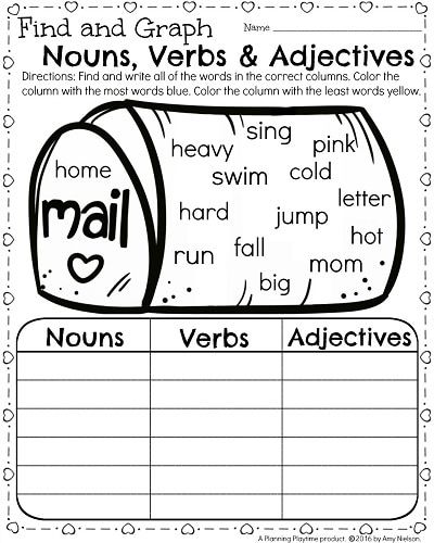 2nd Grade Noun Verb Adjective Worksheet Pdf