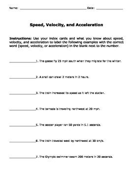 Speed Velocity And Acceleration Worksheet With Answers Pdf