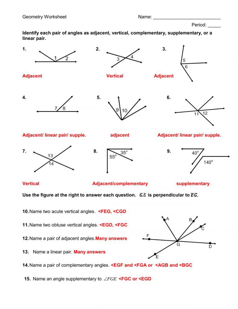 Practice Worksheet Angle Pair Relationships Worksheet Answers