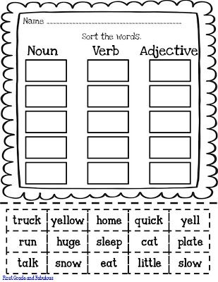 Identify Noun Verb Adjective Worksheet Pdf