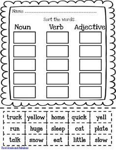 First Grade 1st Grade Noun Verb Adjective Worksheet