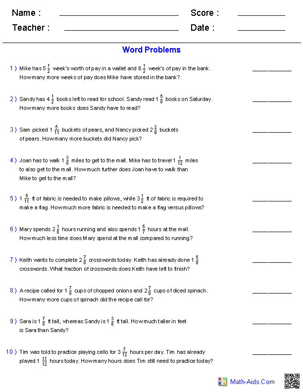 Dividing Fractions And Mixed Numbers Word Problems Worksheet