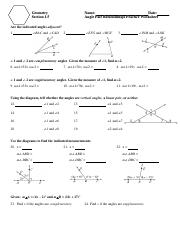 Geometry Section 1.5 Angle Pair Relationships Practice Worksheet Answer Key