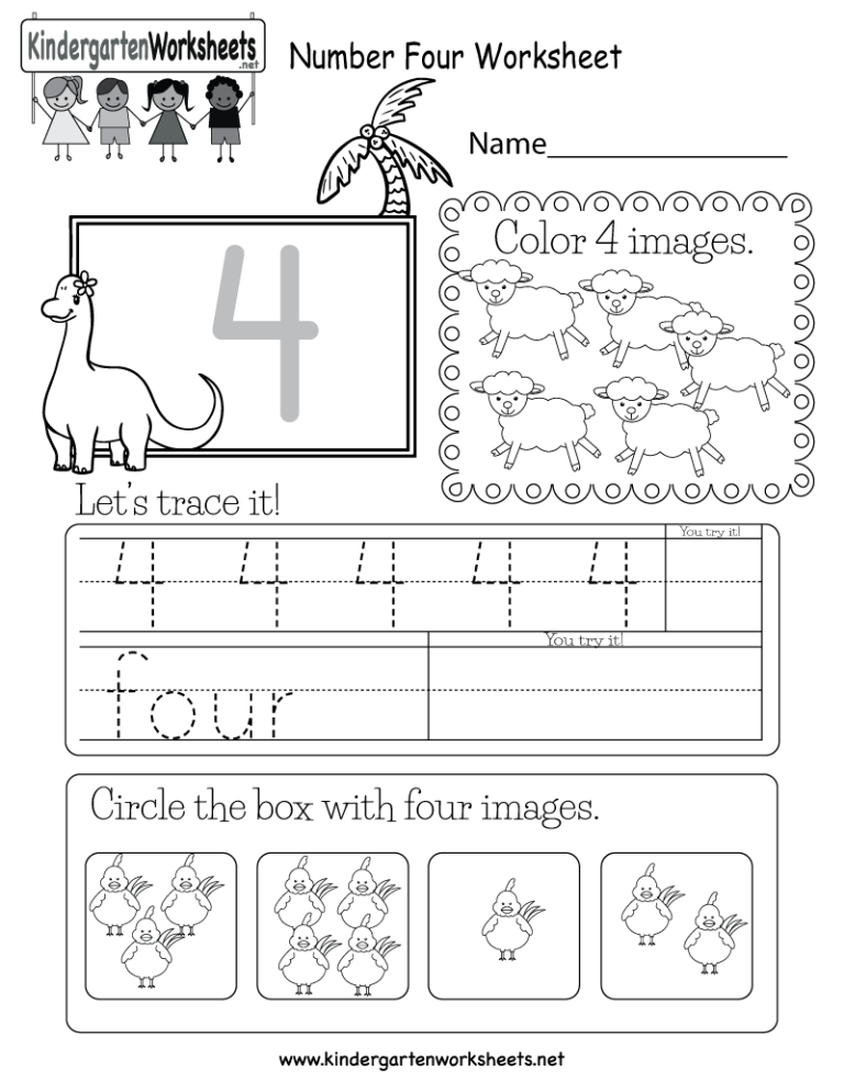 Printable Number 4 Worksheets For Toddlers