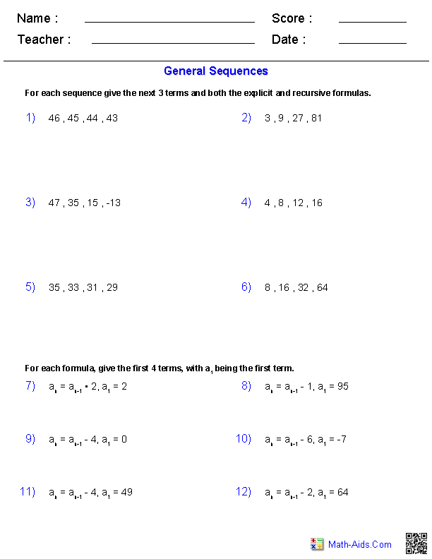Arithmetic Sequence And Series Worksheet Pdf