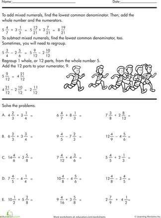 Subtracting Mixed Numbers With Unlike Denominators Worksheet With Answers