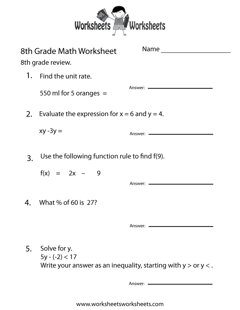 Free Printable 8th Grade Math Worksheets With Answers