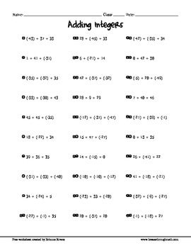 7th Grade Adding And Subtracting Integers Worksheet With Answers Pdf