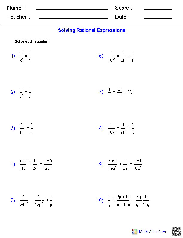 Solving Rational Equations And Inequalities Worksheet