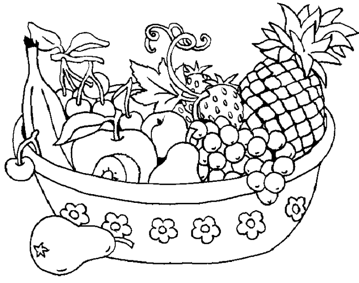 Coloring Pages Fruit Basket Drawing