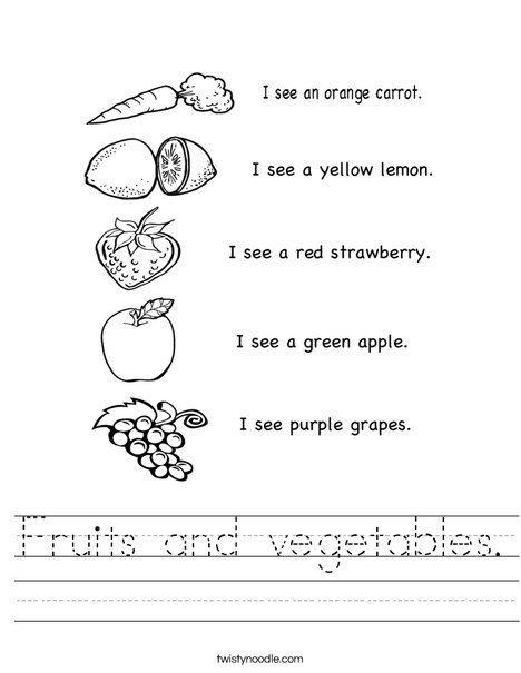 Coloring Fruits And Vegetables Worksheets For Kindergarten