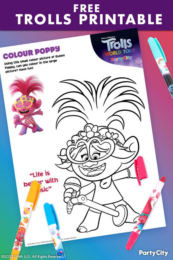 Coloring Pages For Kids Trolls World Tour