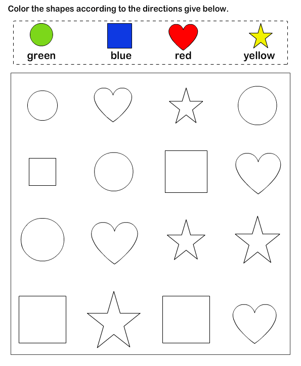 Coloring Shapes Activity For Kindergarten