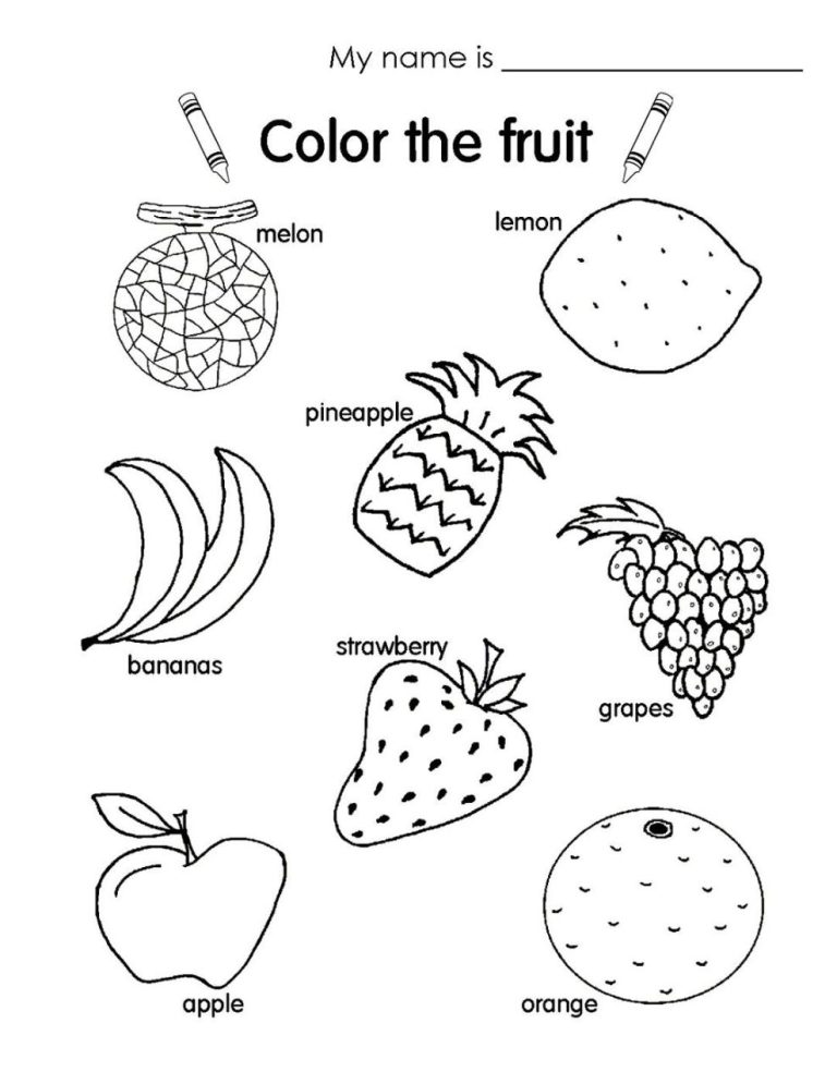 Coloring Fruits Worksheets For Kindergarten Pdf