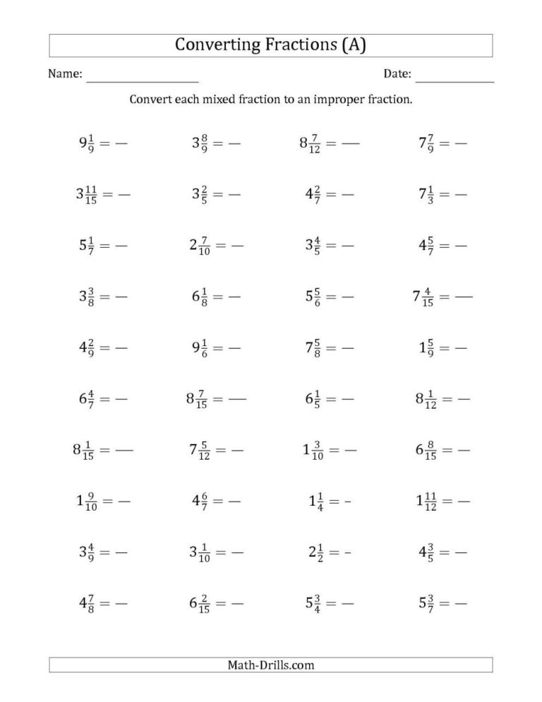 Subtracting Mixed Numbers Worksheets Pdf