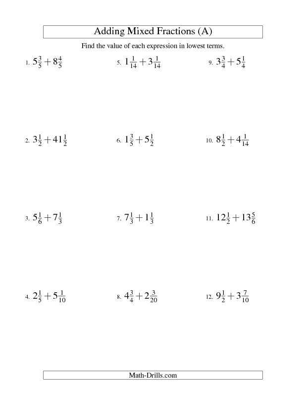 Subtracting And Adding Mixed Fractions Worksheets