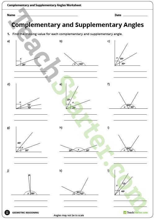 Finding Complementary Angles Worksheet Answer Key