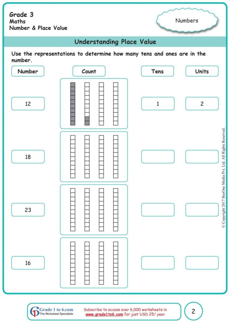 Free Math Worksheets For Grade 1 Place Value