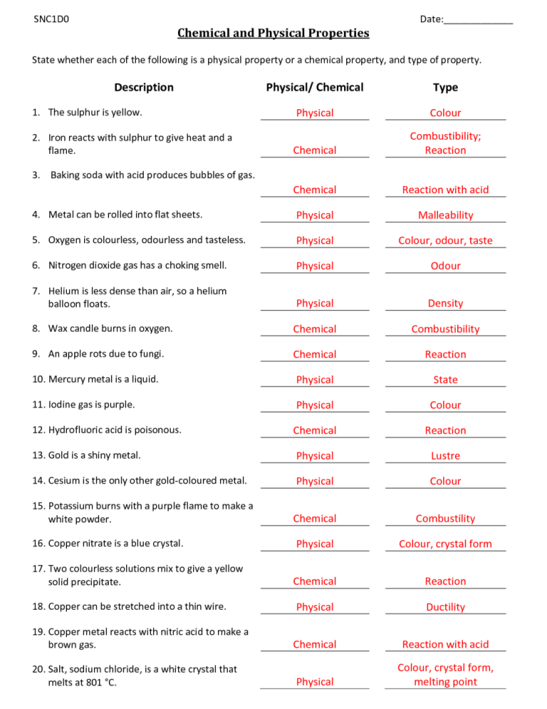Chemistry Classification Of Matter Worksheet Answers