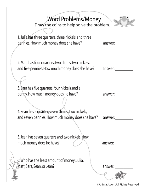 Grade 2 Math Worksheets Word Problems Solving