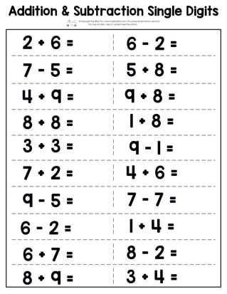 Math Worksheets Grade 1 Addition And Subtraction