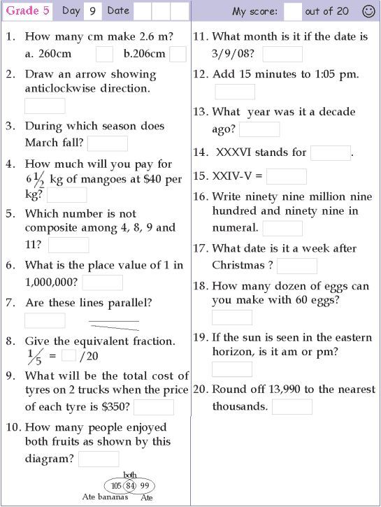 Mental Math Worksheets Grade 5 With Answers
