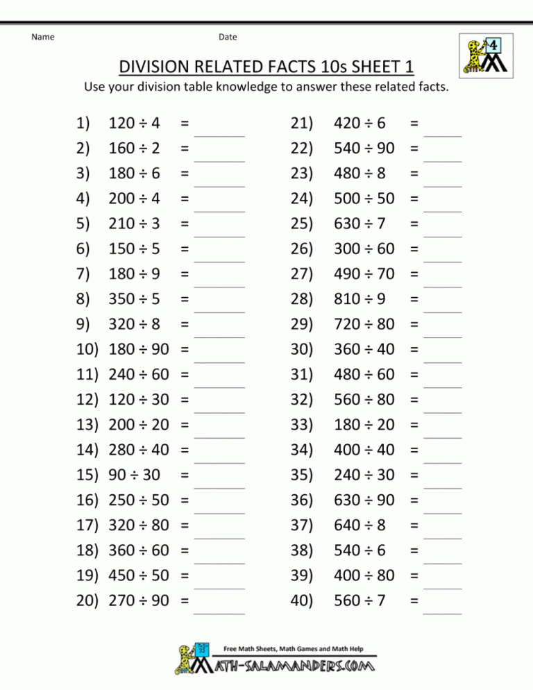 5th Grade Multiplication And Division Worksheets Grade 5 Pdf