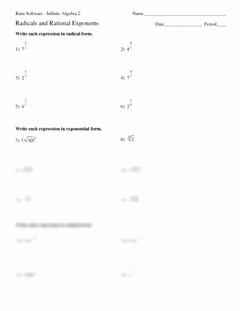 Simplifying Expressions With Exponents Worksheet Kuta