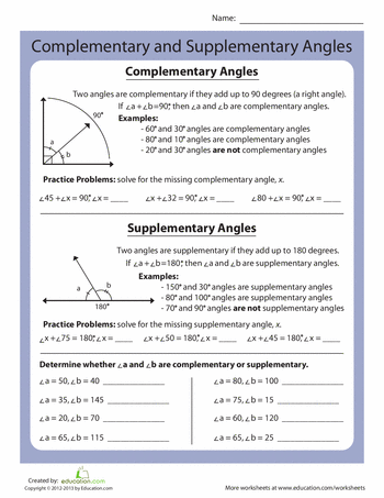 Complementary And Supplementary Angles Worksheet Answers