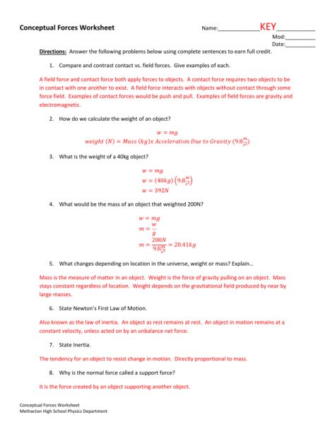 Physics Worksheets For Grade 7 Pdf