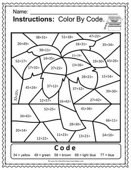 2 Digit Addition Coloring Worksheets Free