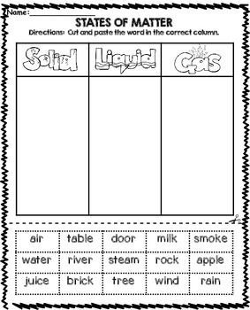 5th Grade Phases Of Matter Worksheet