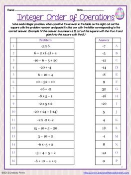 Order Of Operations With Integers Worksheet Answer Key