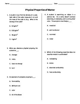 Properties Of Matter Worksheets For Grade 3