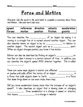 Grade 8 Forces And Motion Worksheet Pdf