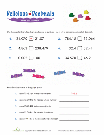 5th Grade Equivalent Decimals Worksheets