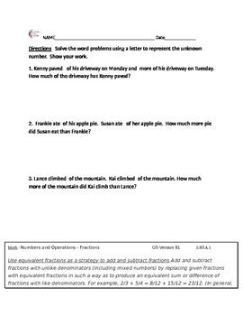 Math Worksheets For Grade 5 Fractions Word Problems