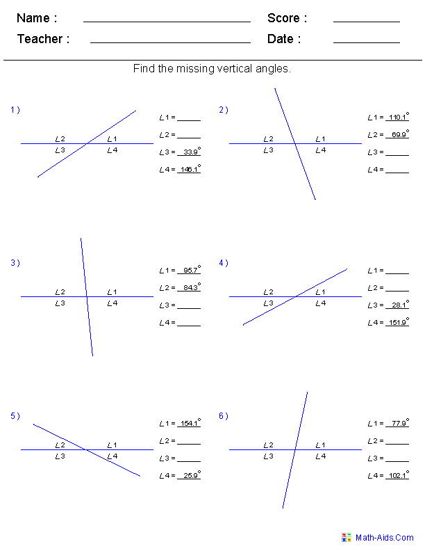 Complementary Supplementary And Vertical Angles Worksheet Pdf