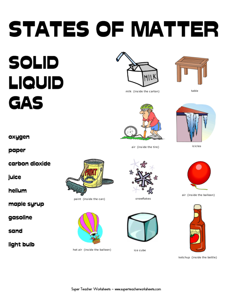 2nd Grade Science Matter Worksheets