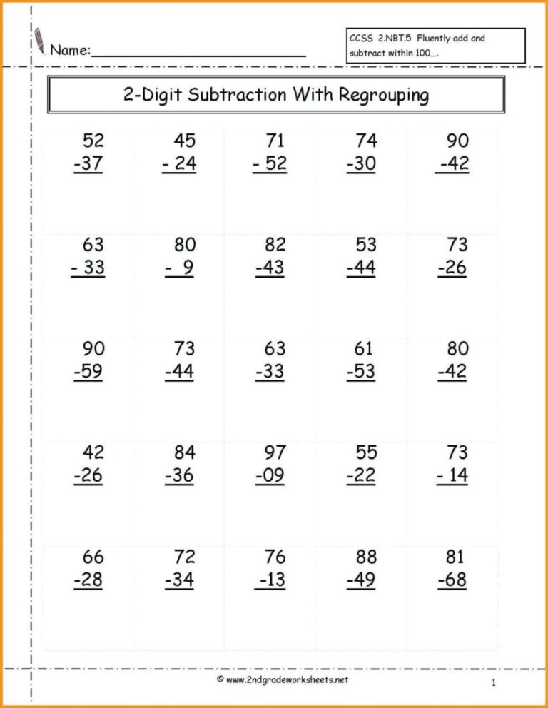 Printable Grade 3 Math Worksheets Subtraction