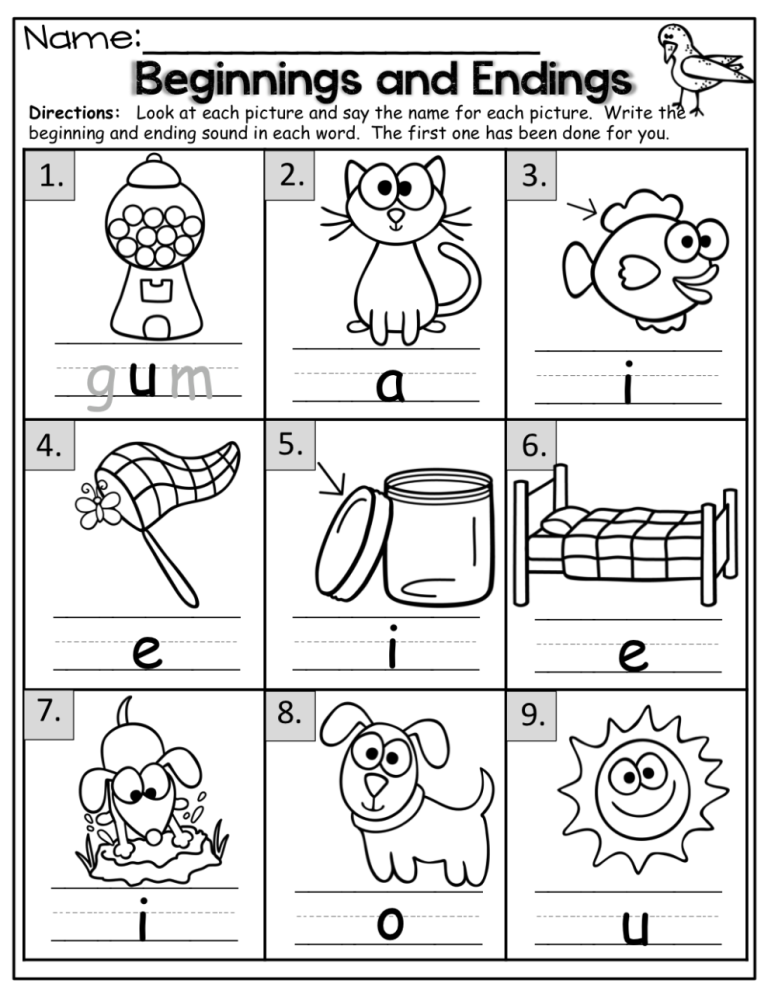 First Grade Beginning And Ending Sounds Worksheets