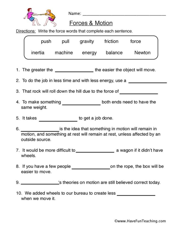 Physics Worksheets For Grade 8