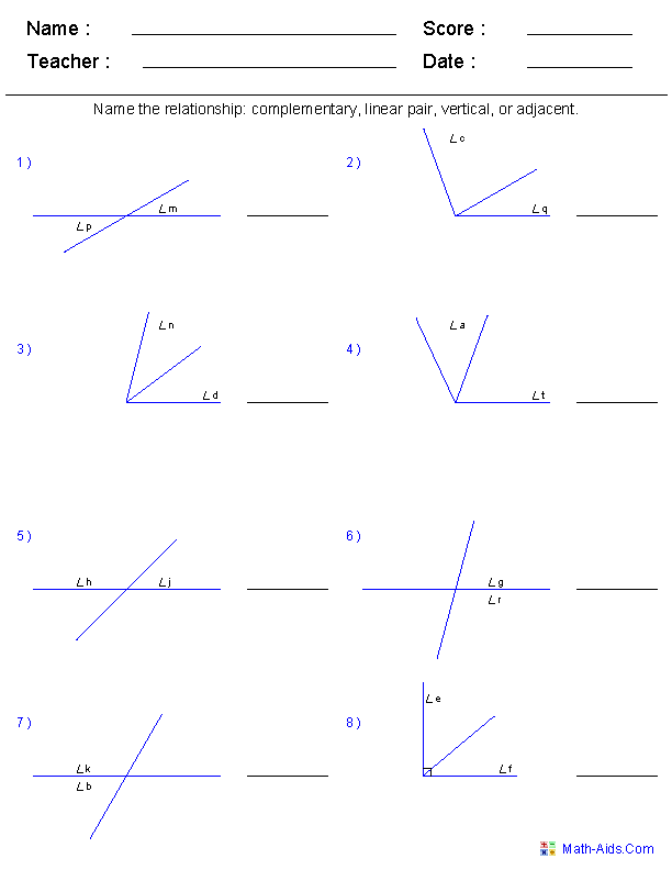 7th Grade Complementary And Supplementary Angles Worksheet Answers