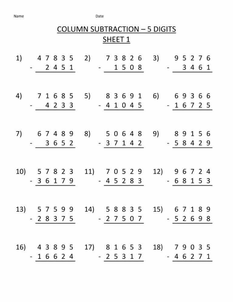 Free Printable Grade 4 Math Worksheets Grade 5