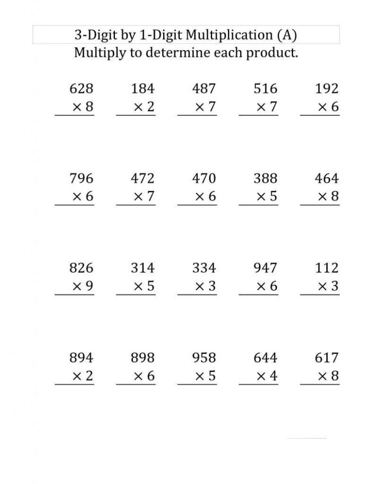 Printable 2 Digit By 1 Digit Multiplication Worksheets