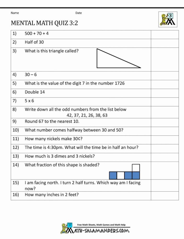 Multiplication Mental Math Worksheets Grade 7