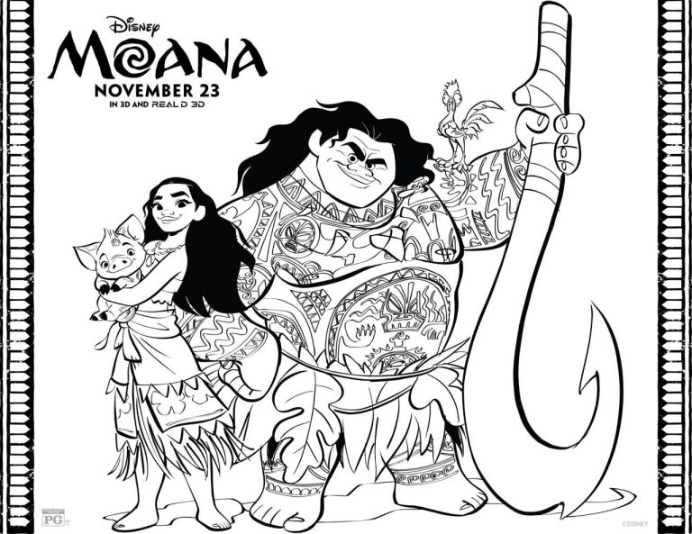 Moana Easy Colouring Pages For Kids