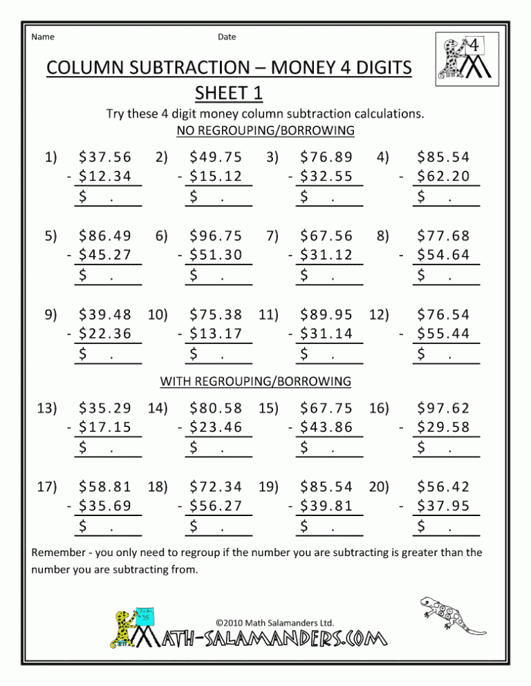 Addition Subtraction Mental Math Worksheets Grade 4 Pdf