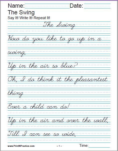 Handwriting Practice Sheets For Adults Print