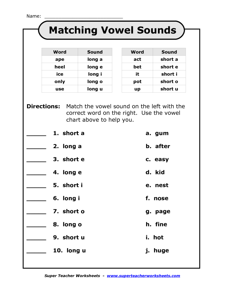 Long And Short Vowel Sounds Worksheets